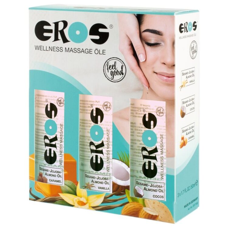 Eros Wellness Massage Oils Pack Caramel + Vanilla + Coconut 50 ml 5 eros wellness massage oils pack caramel vanilla coconut 50 ml 33716